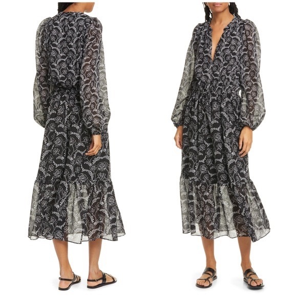 A.L.C. Kate Dress Long Sleeve Black Floral Maxi Sz 0 ALC - Picture 3 of 3